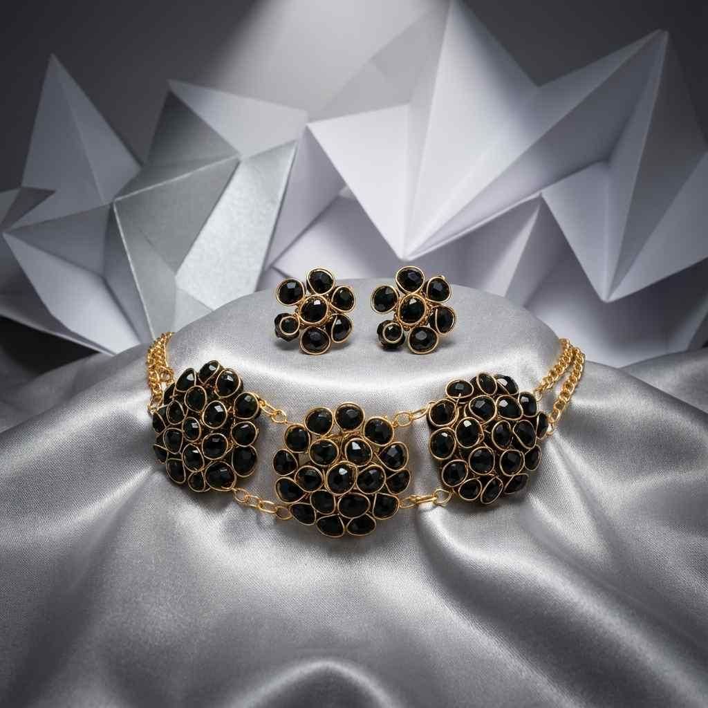 Black Crystal Set of Necklace and Earring (Pack of 1)