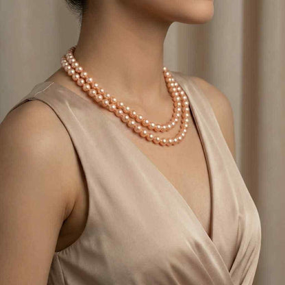 Multilayer Golden Brown Pearl Set With Earrings (Pack of 1)